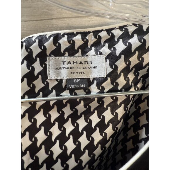 Tahari Arthur S. Levine Black Sleeveless Sheath Dress 8P With Blue Belt & Hounds - Picture 3 of 6